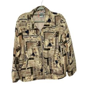 Vintage EVR Cream Golf Print Zip-up Jacket Size Medium